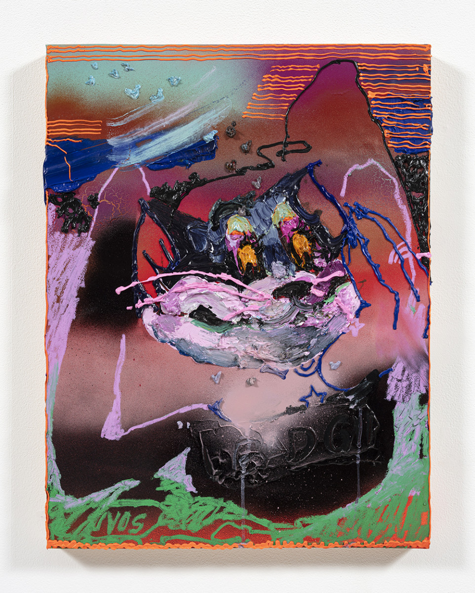Bianca Fields. <em>Rosy Boundaries</em>, 2022. Acrylic, oil, and spray paint on yupo paper mounted on panel, 24 x 18 inches (61 x 45.7 cm)