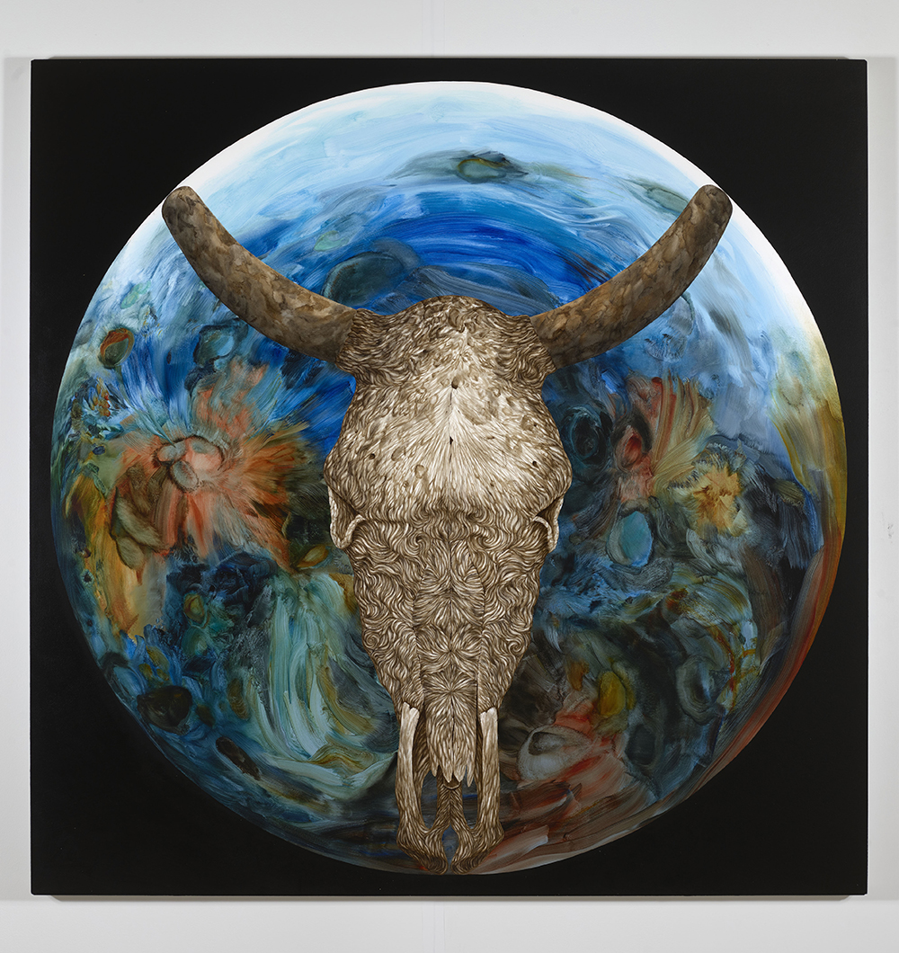 Drew Dodge. <em>Atlas</em>, 2022. Oil on canvas, 72 x 72 inches (182.9 x 182.9 cm)