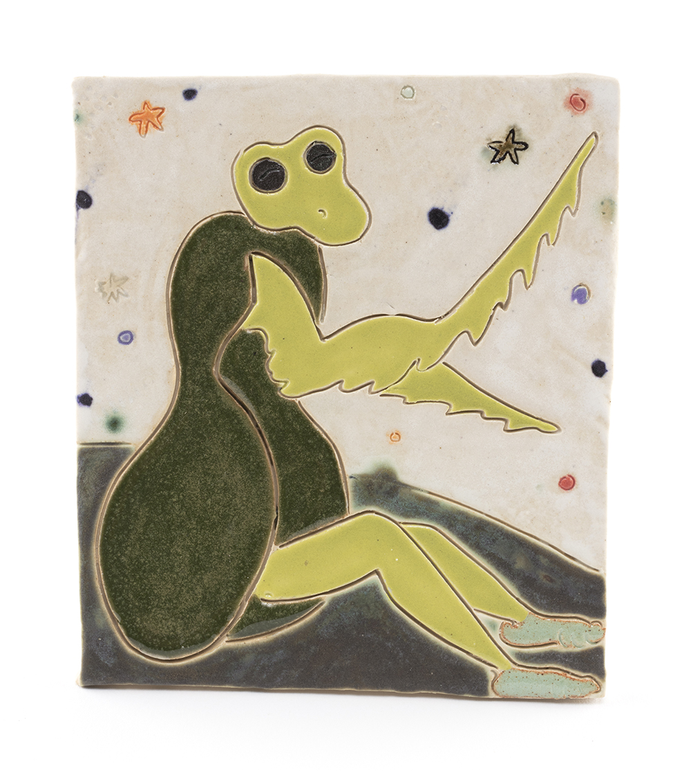 <em>Mantis on the Hill (Dancing Light)</em>, 2022. Glazed ceramic, 5 x 4 1/4 inches (12.7 x 10.8 cm)