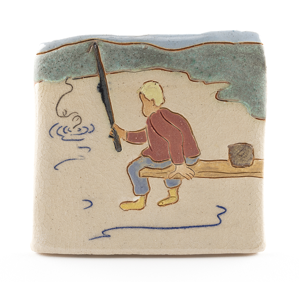 Kevin McNamee-Tweed. <em>Fishing</em>, 2022. Glazed ceramic, 3 1/2 x 3 3/4 inches (8.9 x 9.5 cm)
