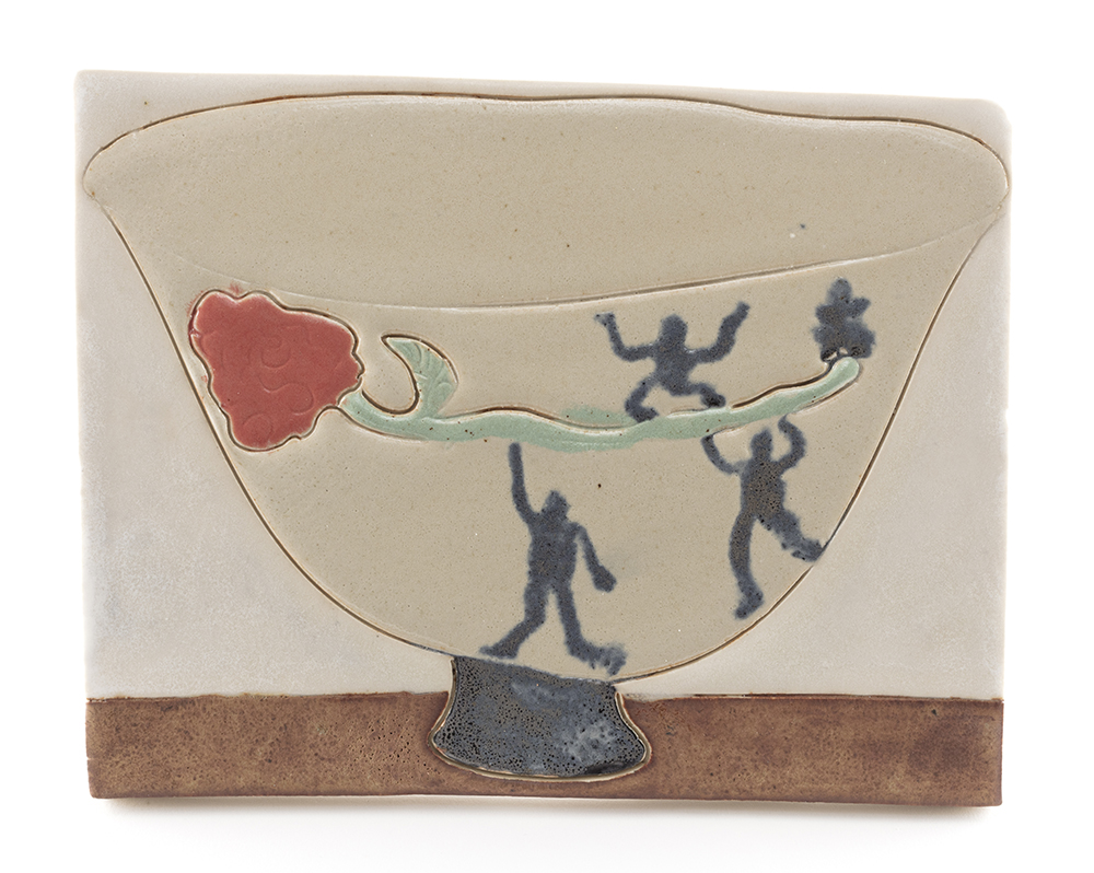 <em>Bowl (Flower Carriers)</em>, 2022. Glazed ceramic, 5 1/4 x 6 3/4 inches (13.3 x 17.1 cm)