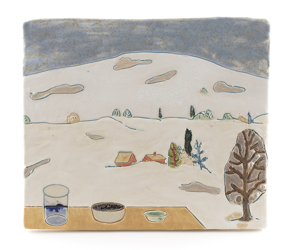 <em>Looking out at Snow</em>, 2022. Glazed ceramic, 6 3/8 x 7 1/2 inches (16.2 x 19.1 cm)