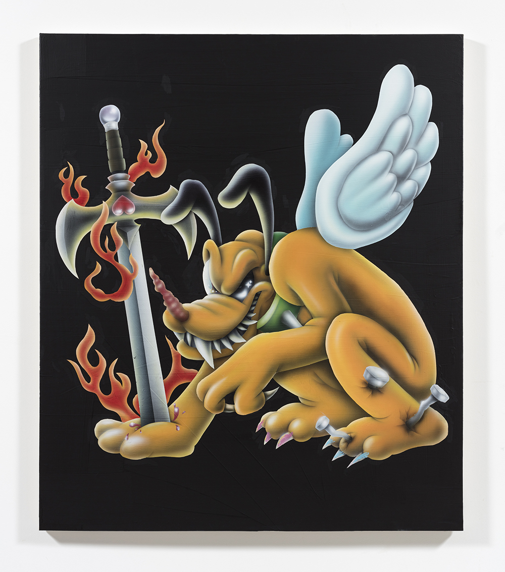 Zachary Ochoa. <em>TRANSGENDER DEATH ANGEL/THE BURDEN OF LOVE 2003</em>, 2022. Acrylic and oil pastel on canvas, 66 x 58 inches (167.6 x 147.3 cm)