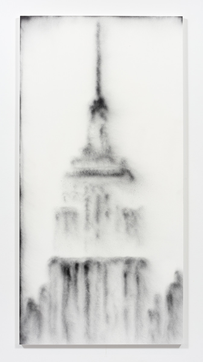 Jingze Du. <em>Empire State Building 1</em>, 2023. Acrylic on canvas, 102 1/2 x 52 inches (260.4 x 132.1 cm)