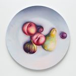 Pablo Benzo. <em>Plate with fruits</em>, 2023. Oil on linen, 23 5/8 x 23 5/8 inches (60 x 60 cm)
