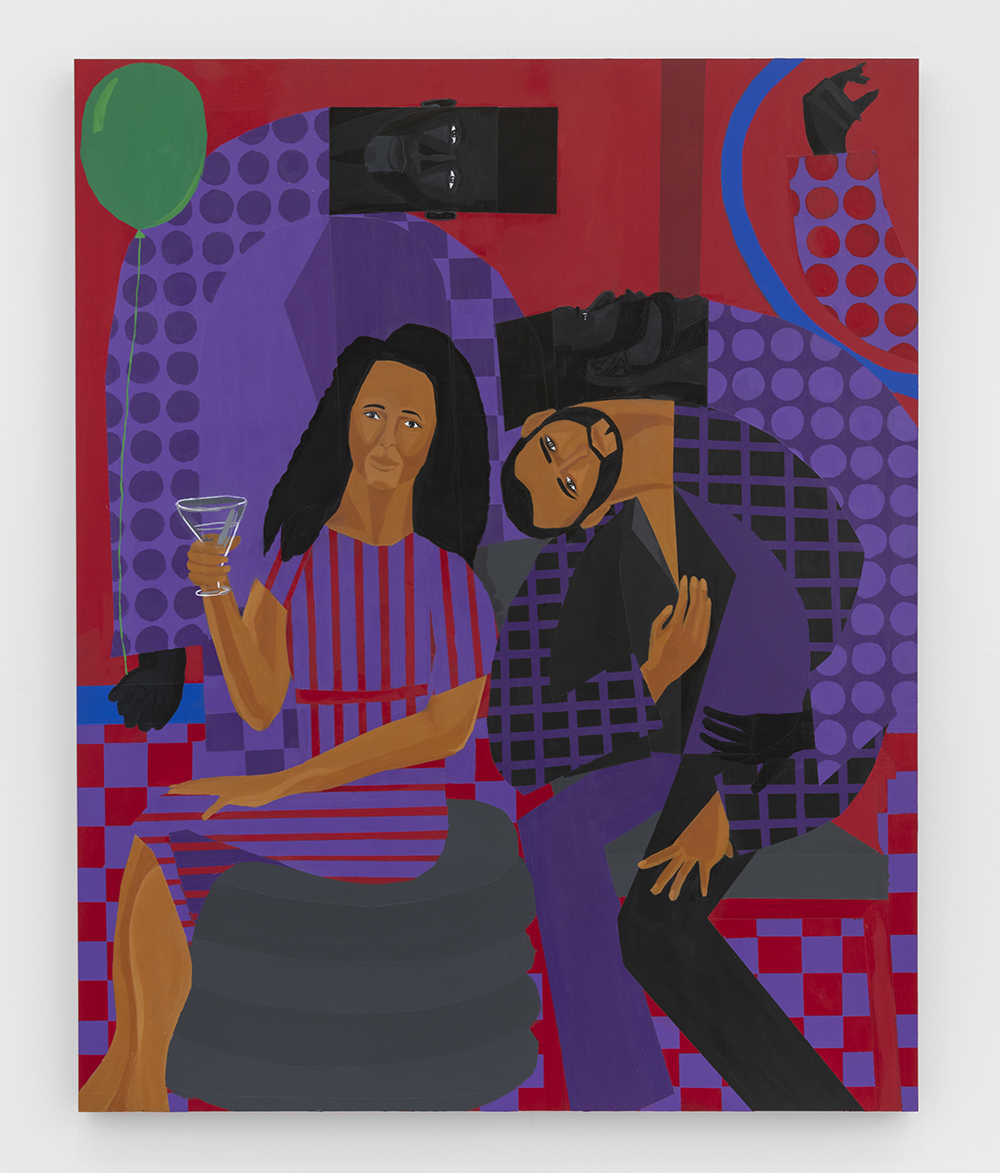 Jon Key. <em>Cheers (Joann, Jarrett, Wael and Me)</em>, 2023. Acrylic and oil on panel, 60 x 48 inches (152.4 x 121.9 cm)