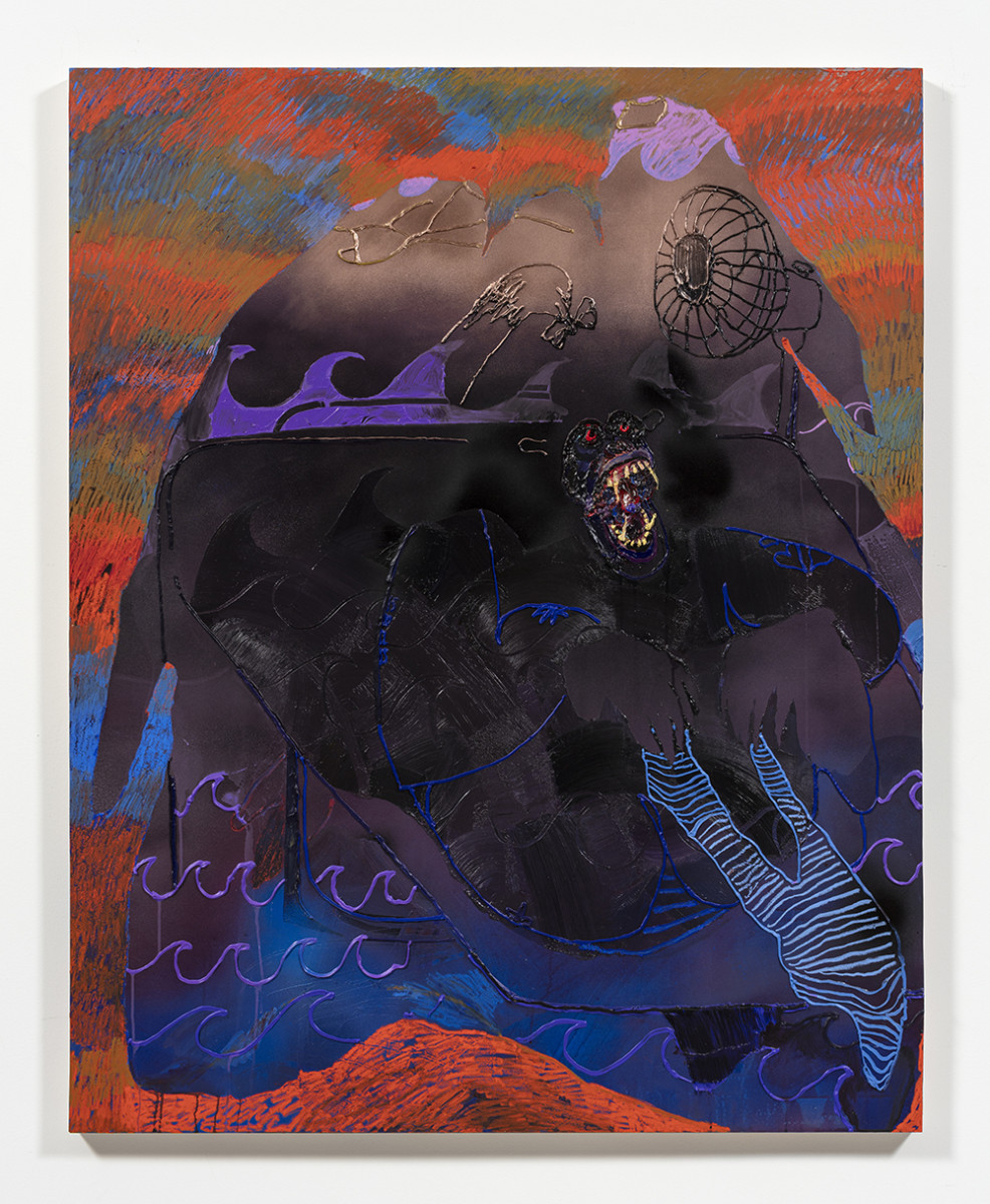 Bianca Fields. <em>winds that wear me down</em>, 2023. Acrylic, oil and spray paint on yupo paper mounted on panel, 60 x 48 inches (152.4 x 121.9 cm)