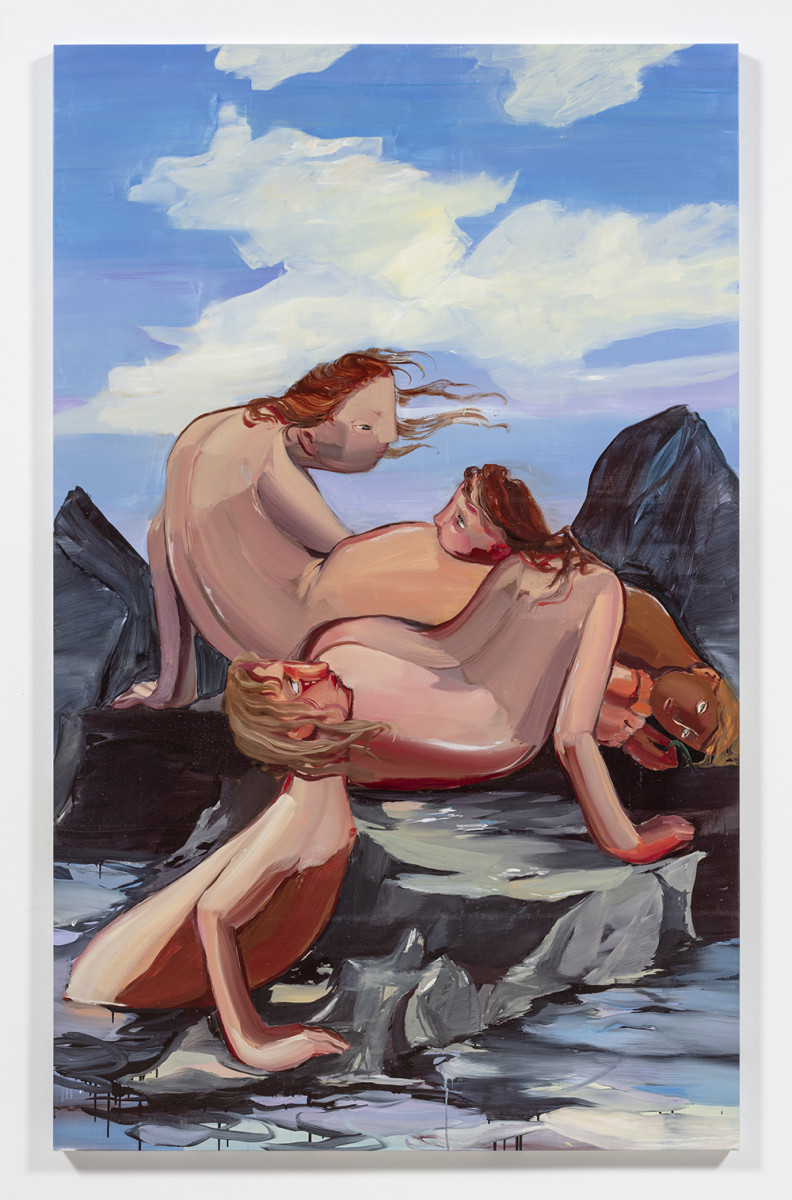 Luca Sára Rózsa. <em>Awaiters (Seals)</em>, 2023. Oil on canvas, 81 7/8 x 50 3/4 inches (208 x 129 cm)
