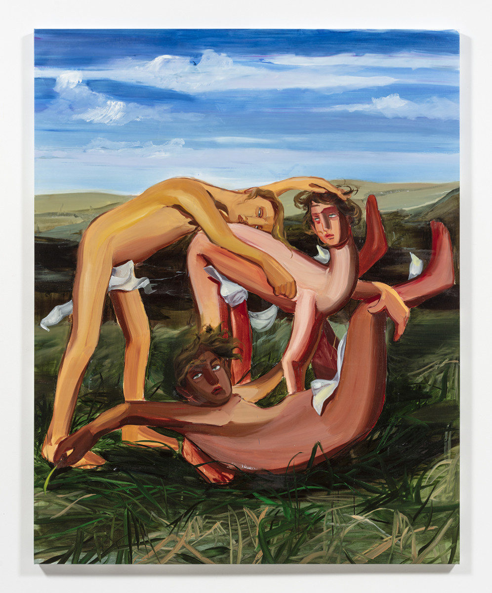 Luca Sára Rózsa. <em>Meeting (The Game)</em>, 2023. Oil on canvas, 78 3/4 x 63 inches (200 x 160 cm)