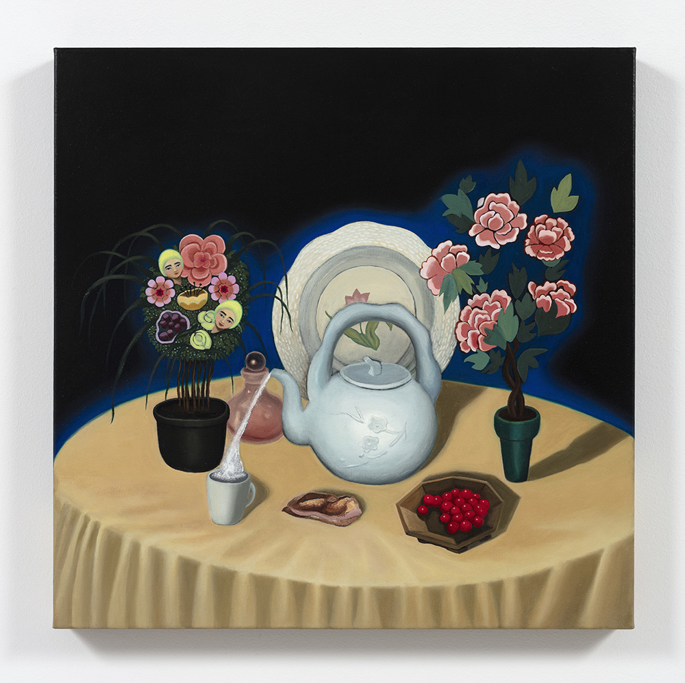 Jessica Wee. <em>Peonies (Jambon-beurre)</em>, 2022. Oil on canvas, 24 x 24 inches (61 x 61 cm)