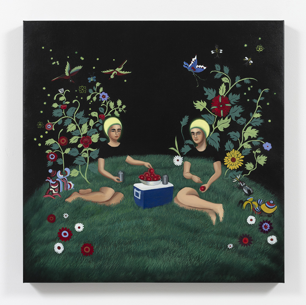 Jessica Wee. <em>Déjeuner sur l'herbe</em>, 2023. Oil on linen, 30 x 30 inches (76.2 x 76.2 cm)