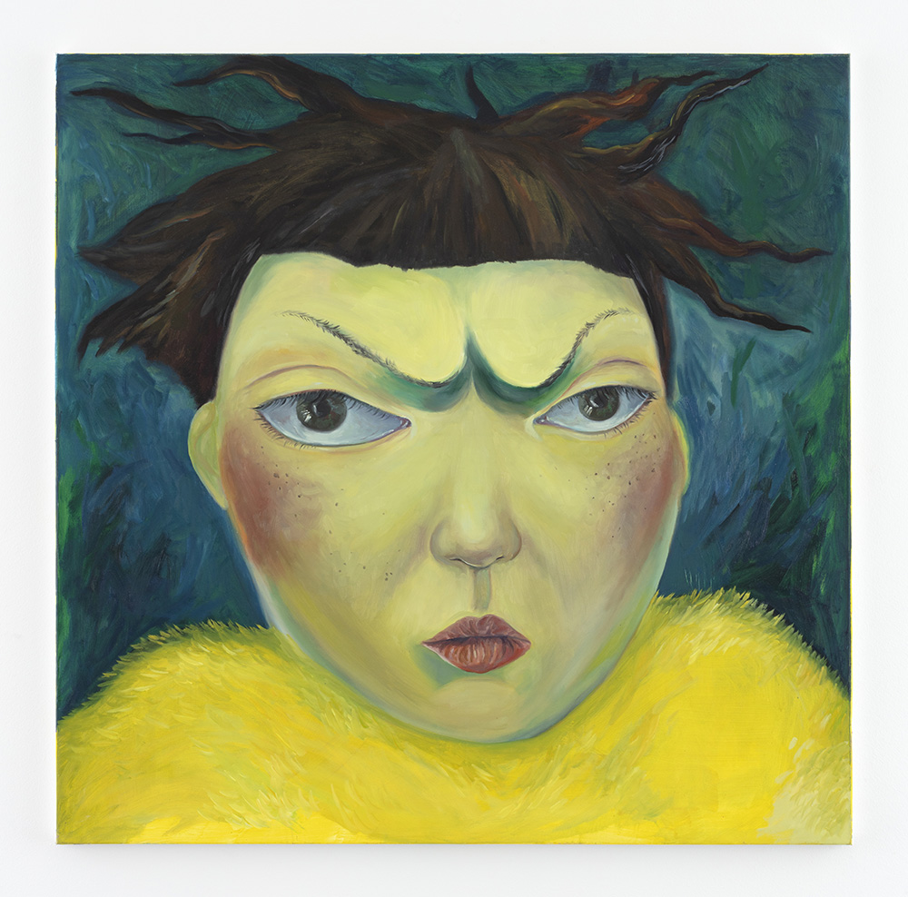 Yuma Radne. <em>Angry Girl</em>, 2022. Oil on canvas, 43 1/4 x 43 1/4 inches (110 x 110 cm)