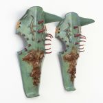 Becky Tucker. <em>Onager</em>, 2023. Glazed stoneware and faux suede, 16 7/8 x 9 7/8 x 4 3/4 inches  (43 x 25 x 12 cm)