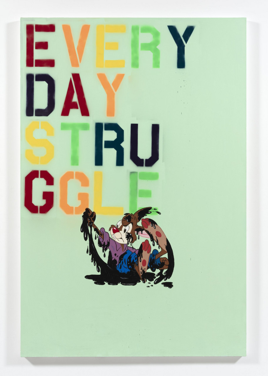 David Leggett. <em>Everyday Struggle</em>, 2023. Acrylic and spray paint on canvas, 96 x 64 inches  (243.8 x 162.6 cm)