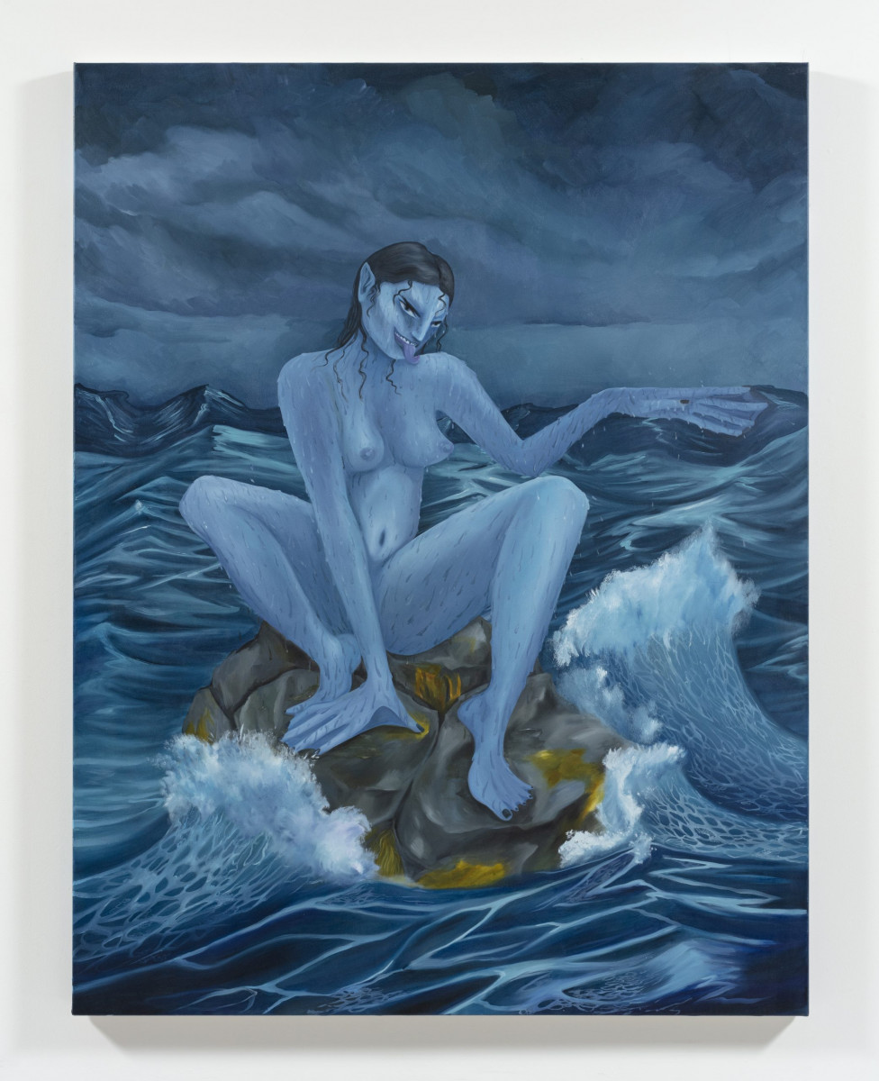 Florine Imo. <em>Ruler of Water</em>, 2023. Acrylic and oil on canvas, 86 5/8 x 66 7/8 inches (220 x 170 cm)