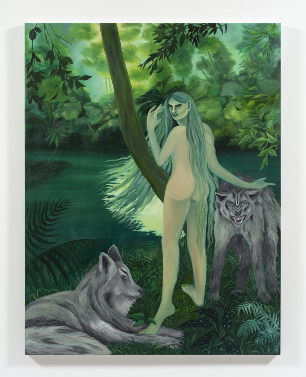 Florine Imo. <em>Ruler of Growth</em>, 2023. Acrylic and oil on canvas, 86 5/8 x 66 7/8 inches  (220 x 170 cm)