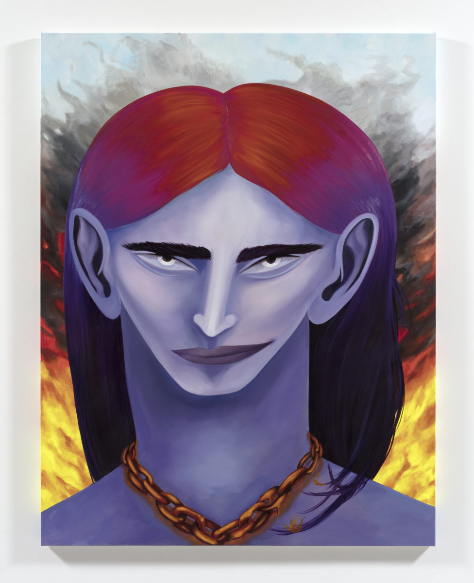 Florine Imo. <em>Ruler of Fire</em>, 2023. Acrylic and oil on canvas, 86 5/8 x 66 7/8 inches  (220 x 170 cm)