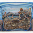 Kate Klingbeil. <em>Fruiting Body</em>, 2023. Acrylic, pigment, vinyl paint, pumice, glass beads, rocks, sand, and ceramic pieces from Lake Michigan and oil stick on canvas, 41 x 51 x 3 inches (104.1 x 129.5 x 7.6 cm) thumbnail