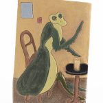 Kevin McNamee-Tweed. <em>Mantis in Cafe</em>, 2022. Glazed ceramic, 6 5/8 x 4 3/4 inches (16.8 x 12.1 cm)