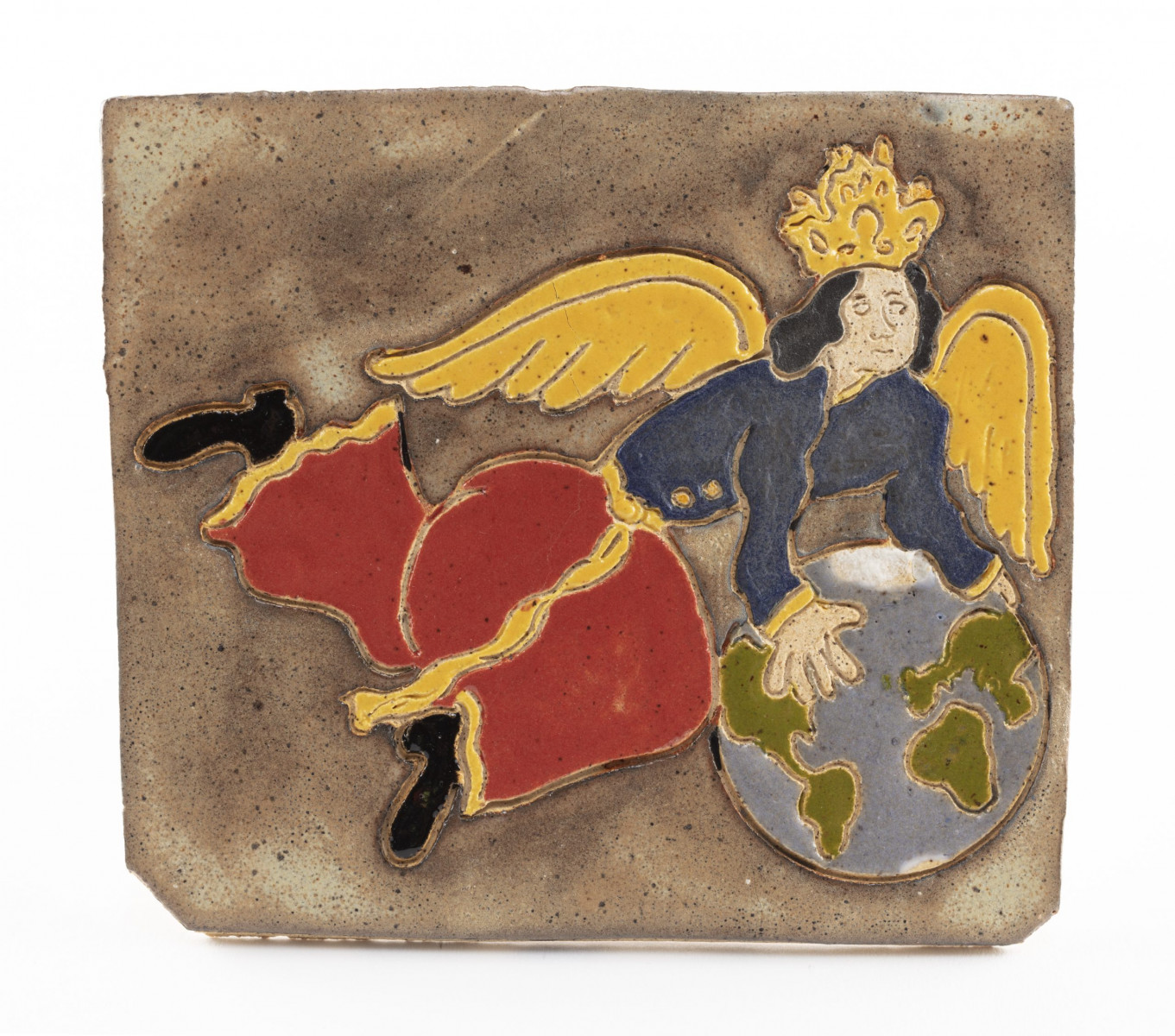 Kevin McNamee-Tweed. <em>Angel Carrying Earth</em>, 2023. Glazed ceramic, 4 x 4 1/2 inches  (10.2 x 11.4 cm)