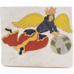 Kevin McNamee-Tweed. <em>Angel Carrying Planet</em>, 2023. Glazed ceramic, 6 1/2 x 7 5/8 inches  (16.5 x 19.4 cm)