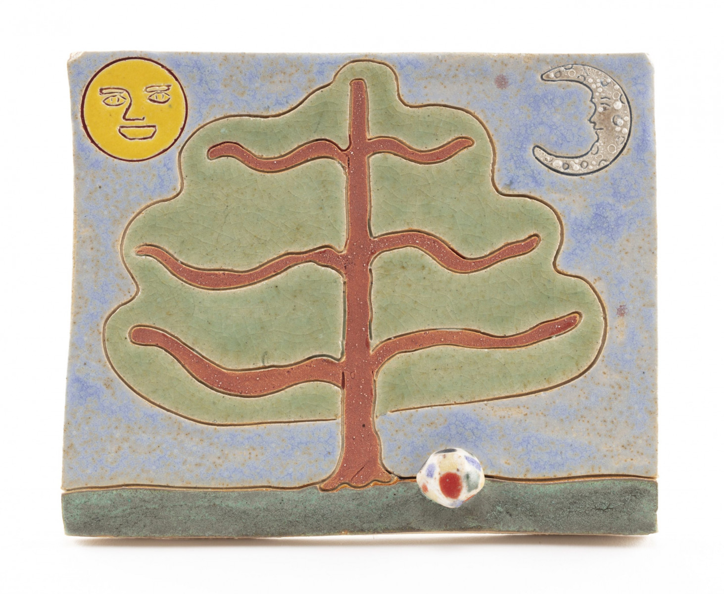 Kevin McNamee-Tweed. <em>Tree, Sun, Moon, Prism Rock</em>, 2023. Glazed ceramic, 5 1/8 x 6 1/8 inches  (13 x 15.6 cm)