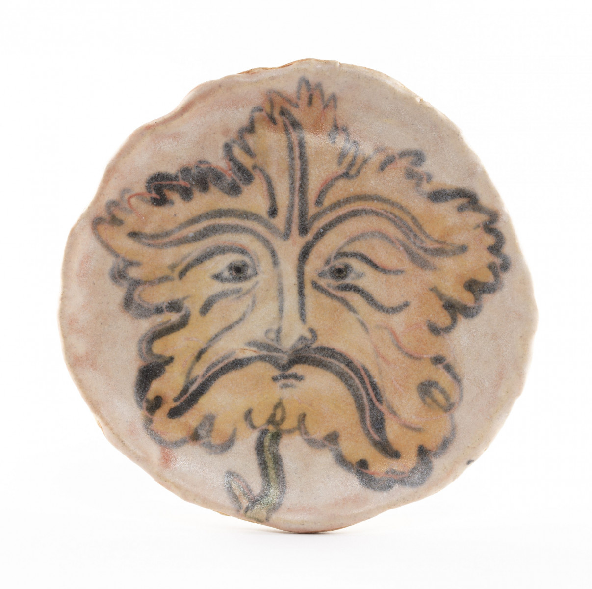 Kevin McNamee-Tweed. <em>Villard's Leaf Face</em>, 2023. Glazed ceramic, 4 3/4 x 4 7/8 inches  (12.1 x 12.4 cm)