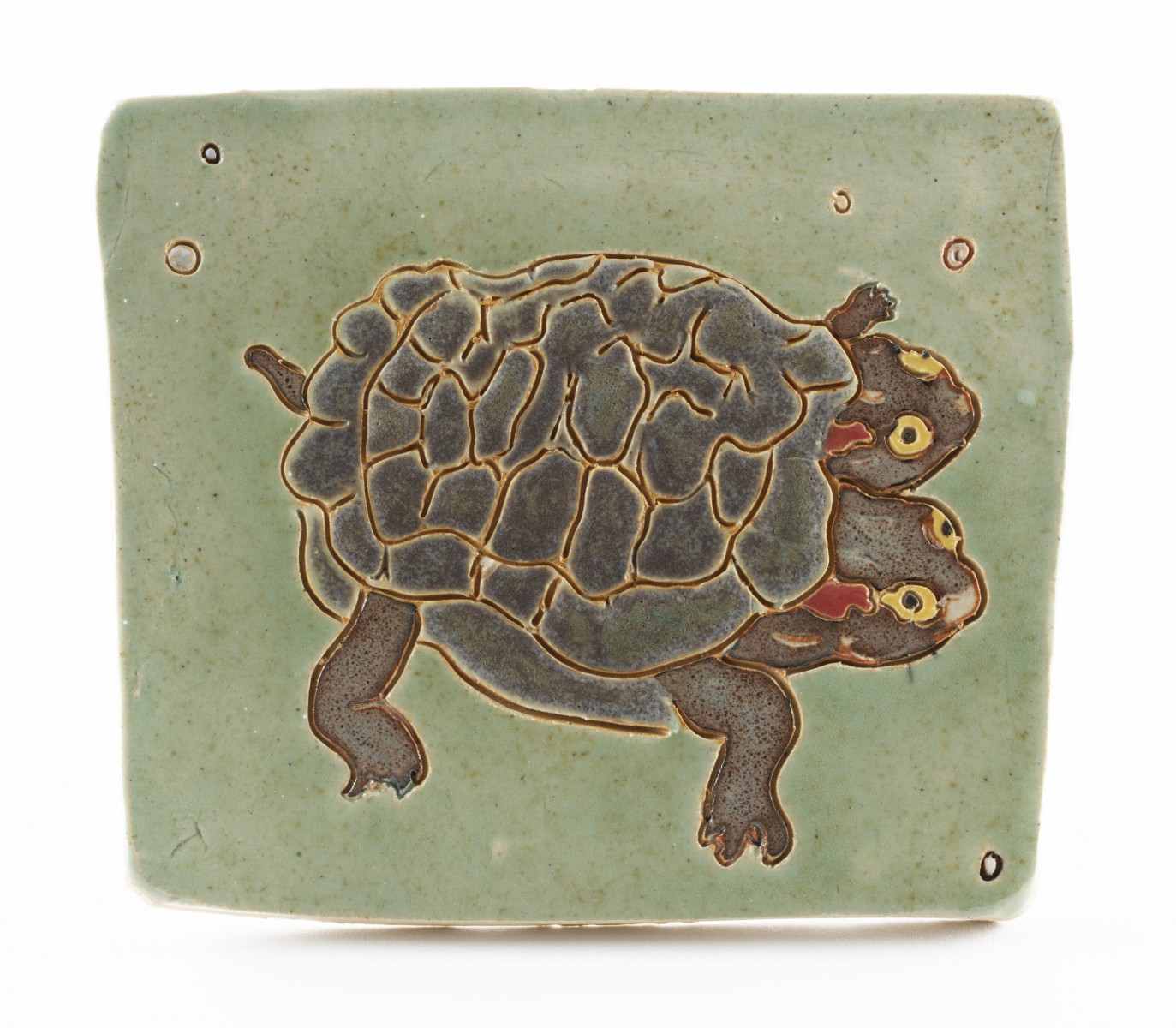 Kevin McNamee-Tweed. <em>Young Two-headed Sea Turtle</em>, 2023. Glazed ceramic, 4 1/2 x 5 1/4 inches  (11.4 x 13.3 cm)