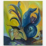 Yuma Radne. <em>Teasing her tentacles</em>, 2023. Oil on canvas, 59 x 51 1/8 inches  (150 x 130 cm)