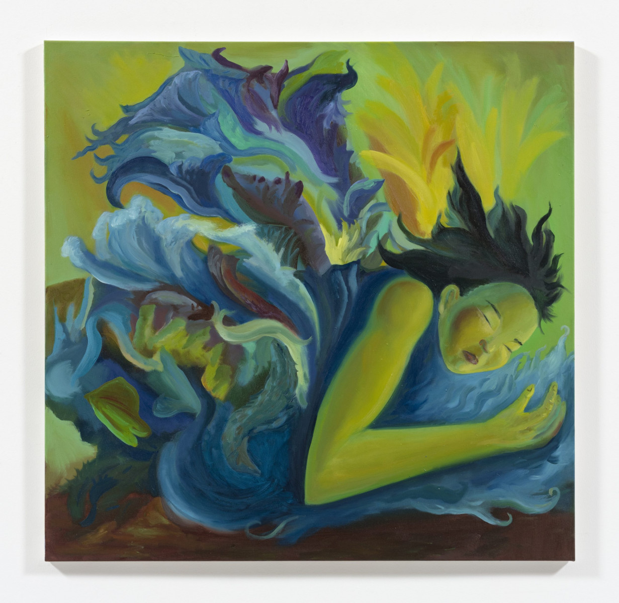 Yuma Radne. <em>Covered with petals, sea and sky</em>, 2023. Oil on canvas, 43 1/4 x 43 1/4 inches  (110 x 110 cm)