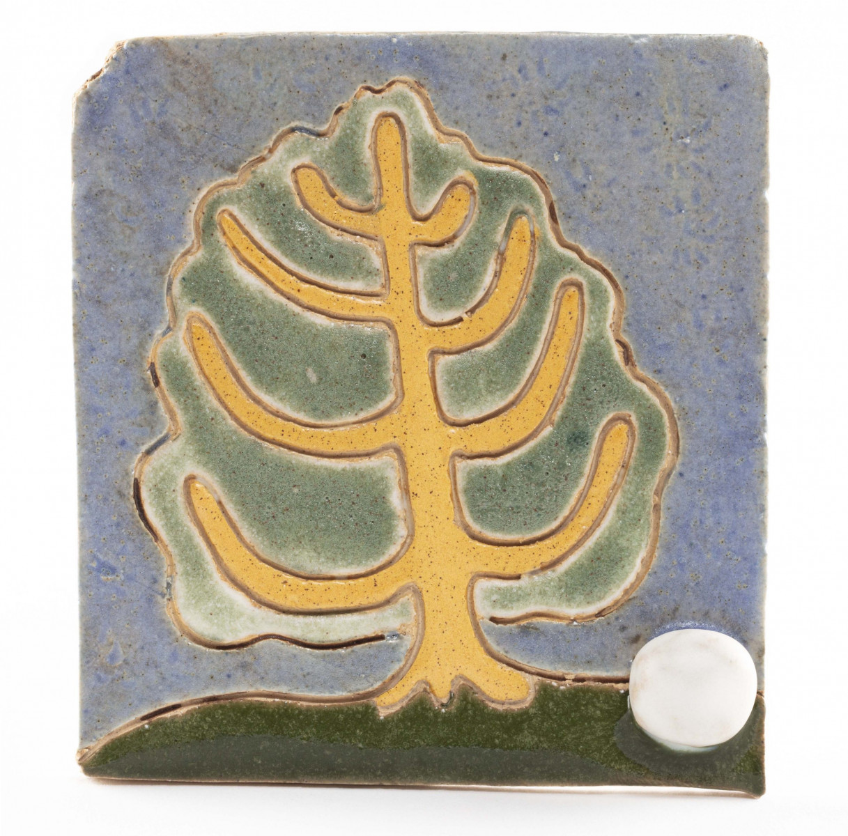 Kevin McNamee-Tweed. <em>Tree with White Rock</em>, 2023. Glazed ceramic, 3 3/8 x 3 1/4 inches  (8.6 x 8.3 cm)