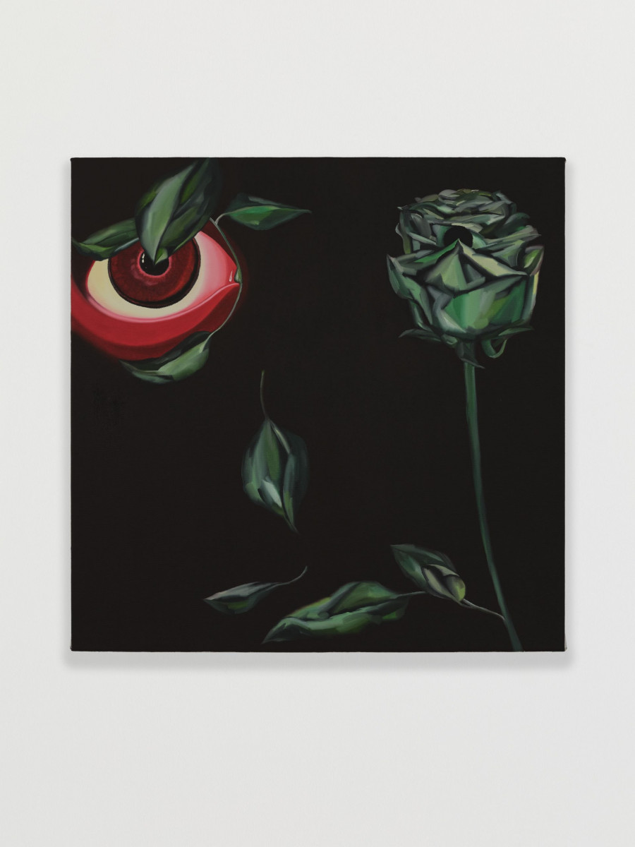 Tiger Rocha. <em>Black Bouquet</em>, 2023. Oil on canvas, 16 x 16 inches  (40.6 x 40.6 cm)