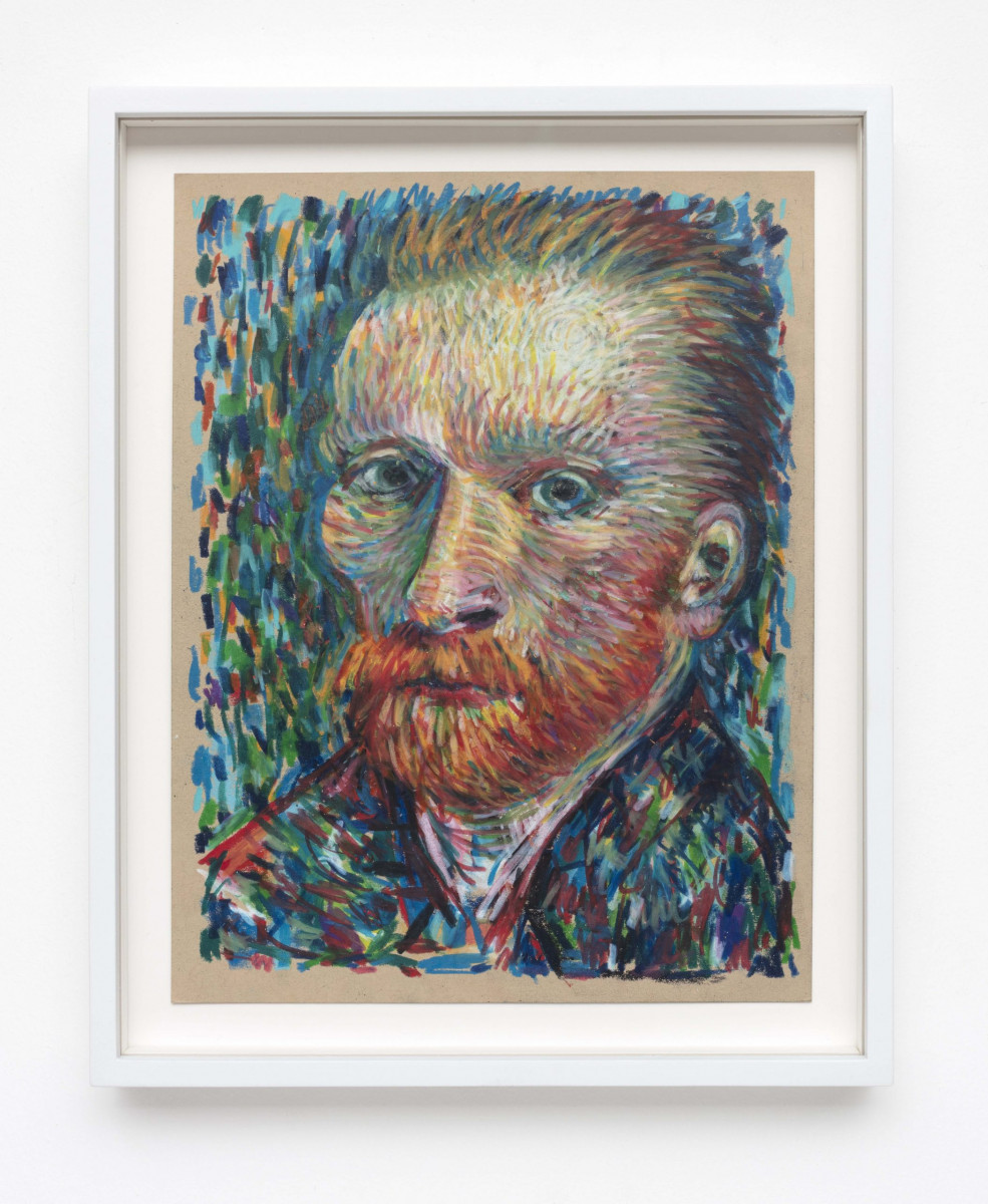 Robert Pokorny. <em>After Vincent Van Gogh's 1887 Self Portrait</em>, 2019. Crayon on Muscletone, 11 x 8 1/2 inches  (27.9 x 21.6 cm), 12 1/2 x 10 inches  (31.8 x 25.4 cm) Framed