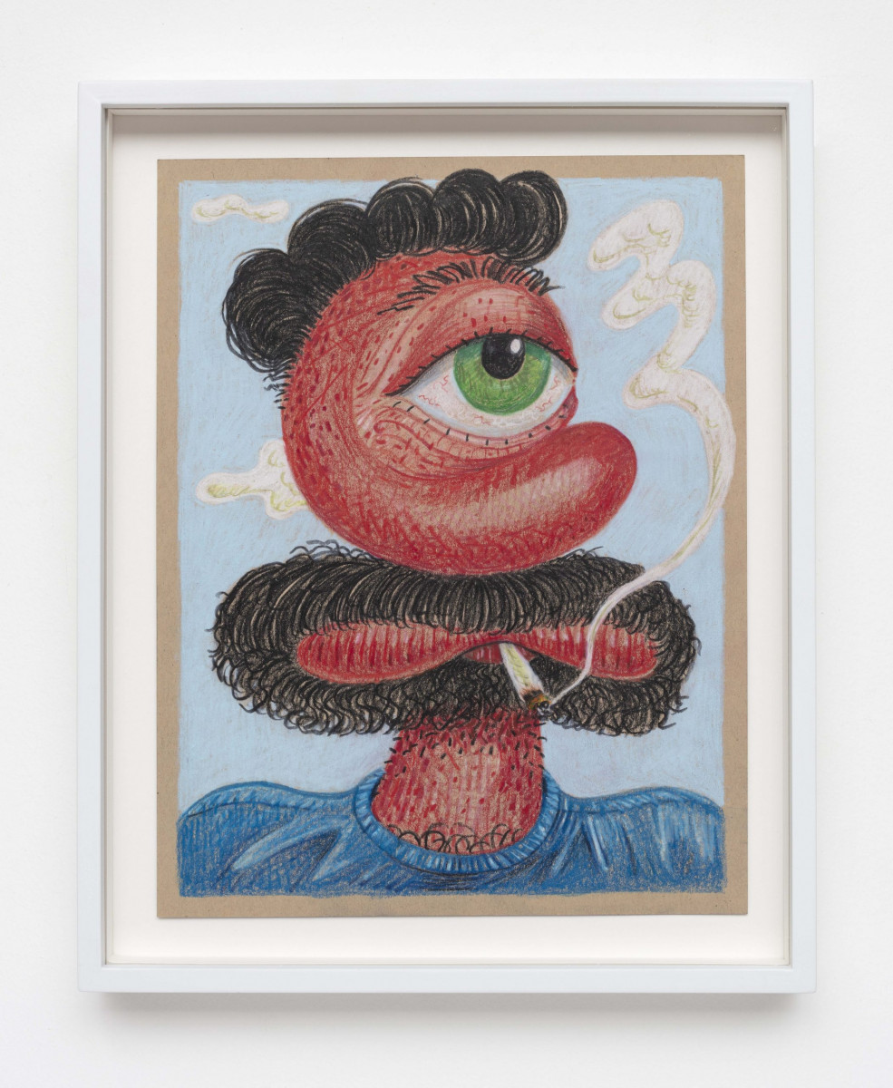 Robert Pokorny. <em>Wide Awake</em>, 2023. Crayon on Muscletone, 11 x 8 1/2 inches  (27.9 x 21.6 cm), 12 1/2 x 10 inches  (31.8 x 25.4 cm) Framed