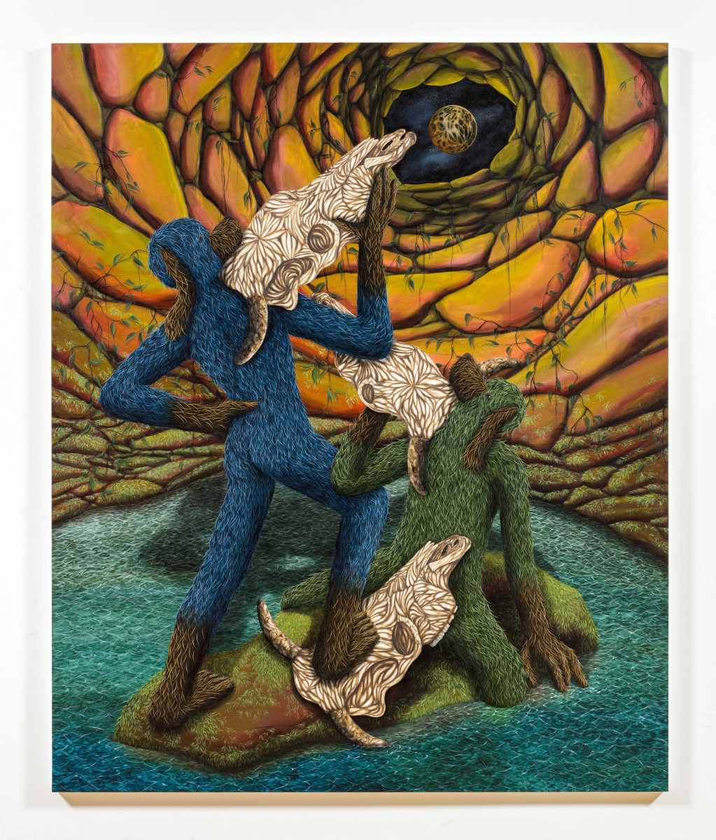 Drew Dodge. <em>Howl At The Moon</em>, 2023. Oil on canvas, 102 x 84 inches (259.1 x 213.4 cm)