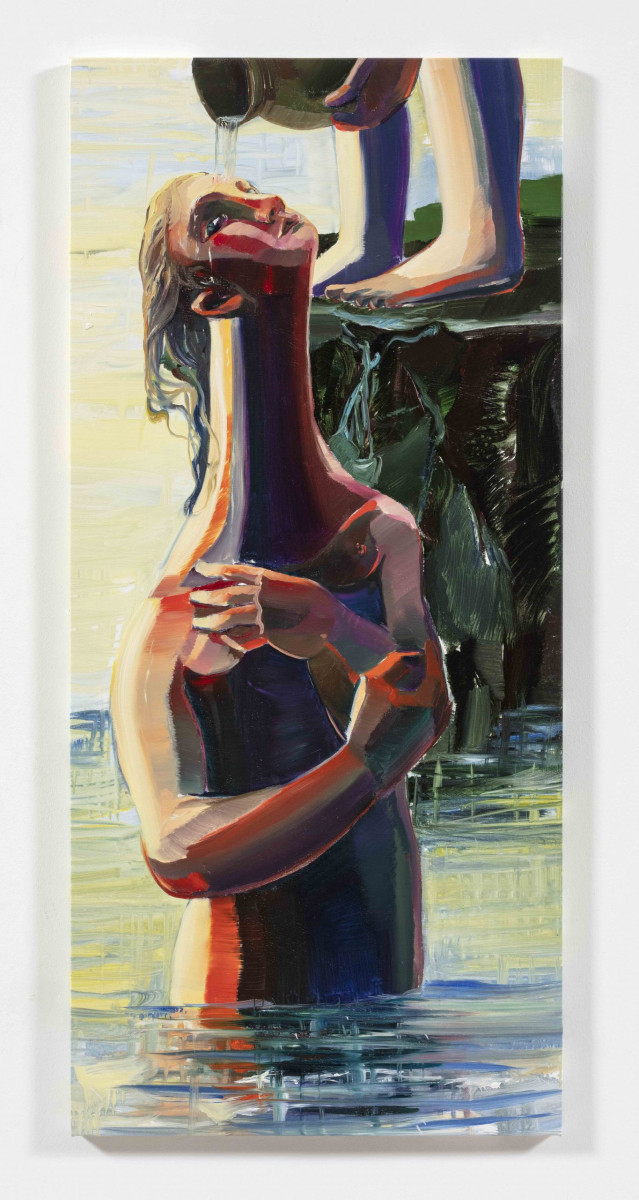 Luca Sára Rózsa. <em>Bather</em>, 2023. Oil on canvas, 47 1/4 x 21 5/8 inches  (120 x 55 cm)