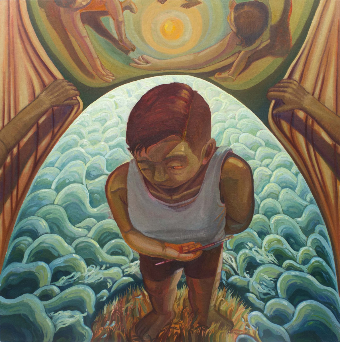 MJ Torrecampo. <em>Painting Myself to an Island</em>, 2023. Oil on canvas, 44 x 44 inches  (111.8 x 111.8 cm)
