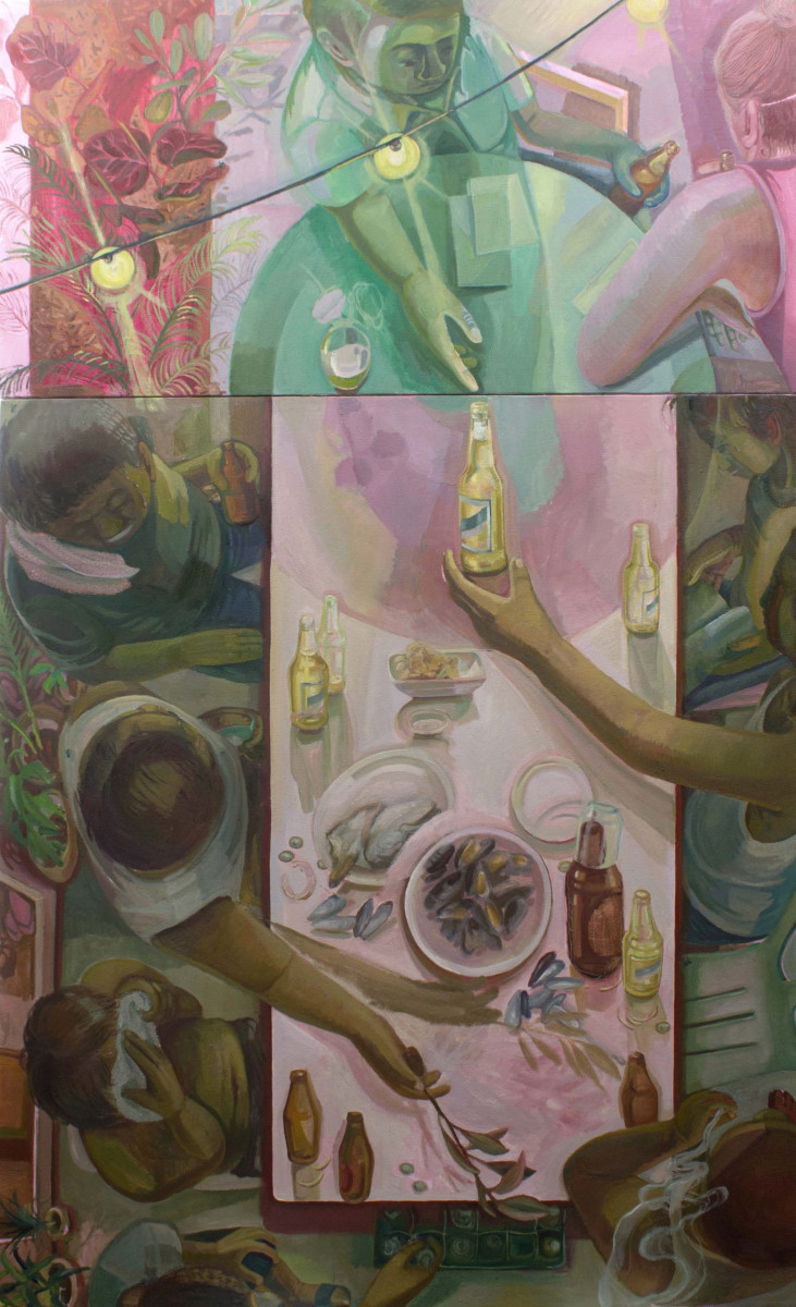 MJ Torrecampo. <em>Inuman Na</em>, 2023. Oil on canvas, 72 x 44 inches  (182.9 x 111.8 cm)