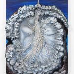 Kate Klingbeil. <em>Flight (Nerves)</em>, 2023. Acrylic, pigment, ceramic, shells from Lake Michigan, and oil stick on canvas, 60 1/4 x 49 x 2 1/2 inches  (153 x 124.5 x 6.4 cm)