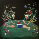 Jessica Wee. <em>Déjeuner sur l’herbe</em>, 2023. Oil on linen, 30 x 30 inches  (76.2 x 76.2 cm)