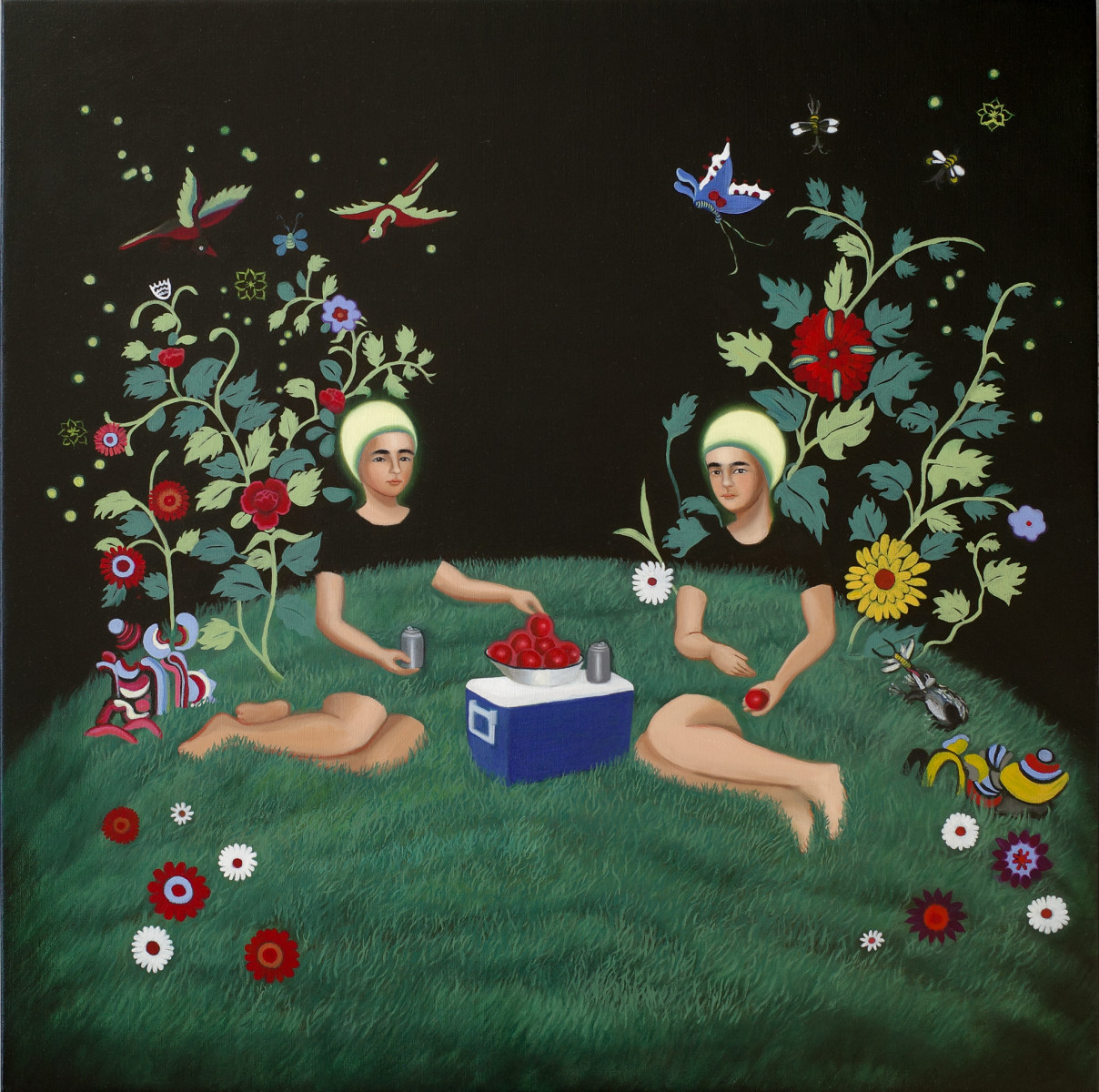 Jessica Wee. <em>Déjeuner sur l'herbe</em>, 2023. Oil on linen, 30 x 30 inches  (76.2 x 76.2 cm)