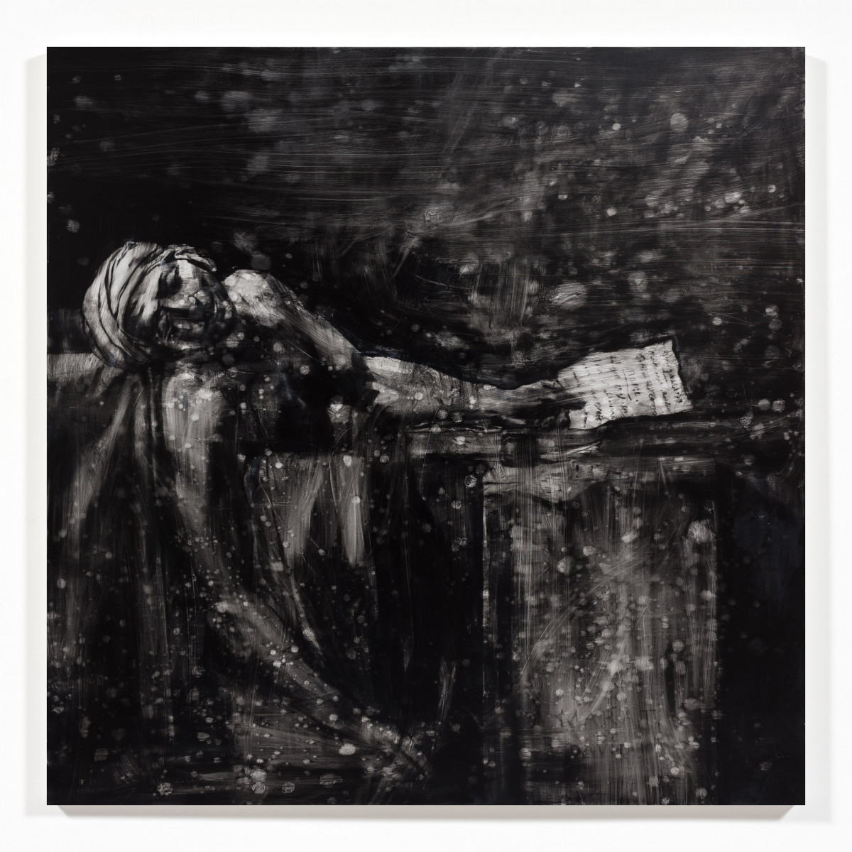 Jingze Du. <em>The Death of Marat</em>, 2024. Oil on canvas, 59 x 59 inches  (150 x 150 cm)