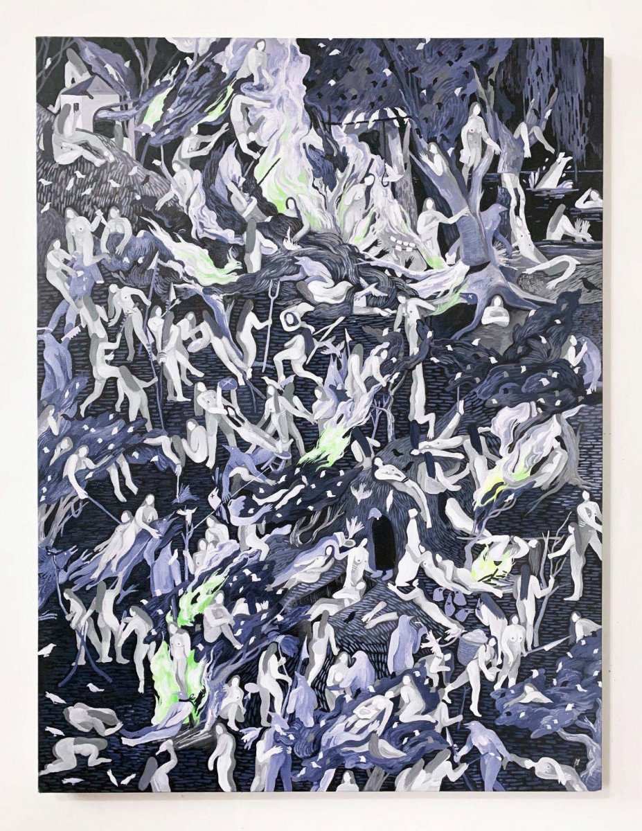 Kay Seohyung Lee. <em>Cuckooland</em>, 2020. Acrylic on canvas, 48 x 36 inches  (121.9 x 91.4 cm)