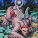 Emma Steinkraus. <em>Sphinx In The Pumpkin Patch</em>, 2024. Oil and acrylic on linen, 60 x 40 inches (152.4 x 101.6 cm)