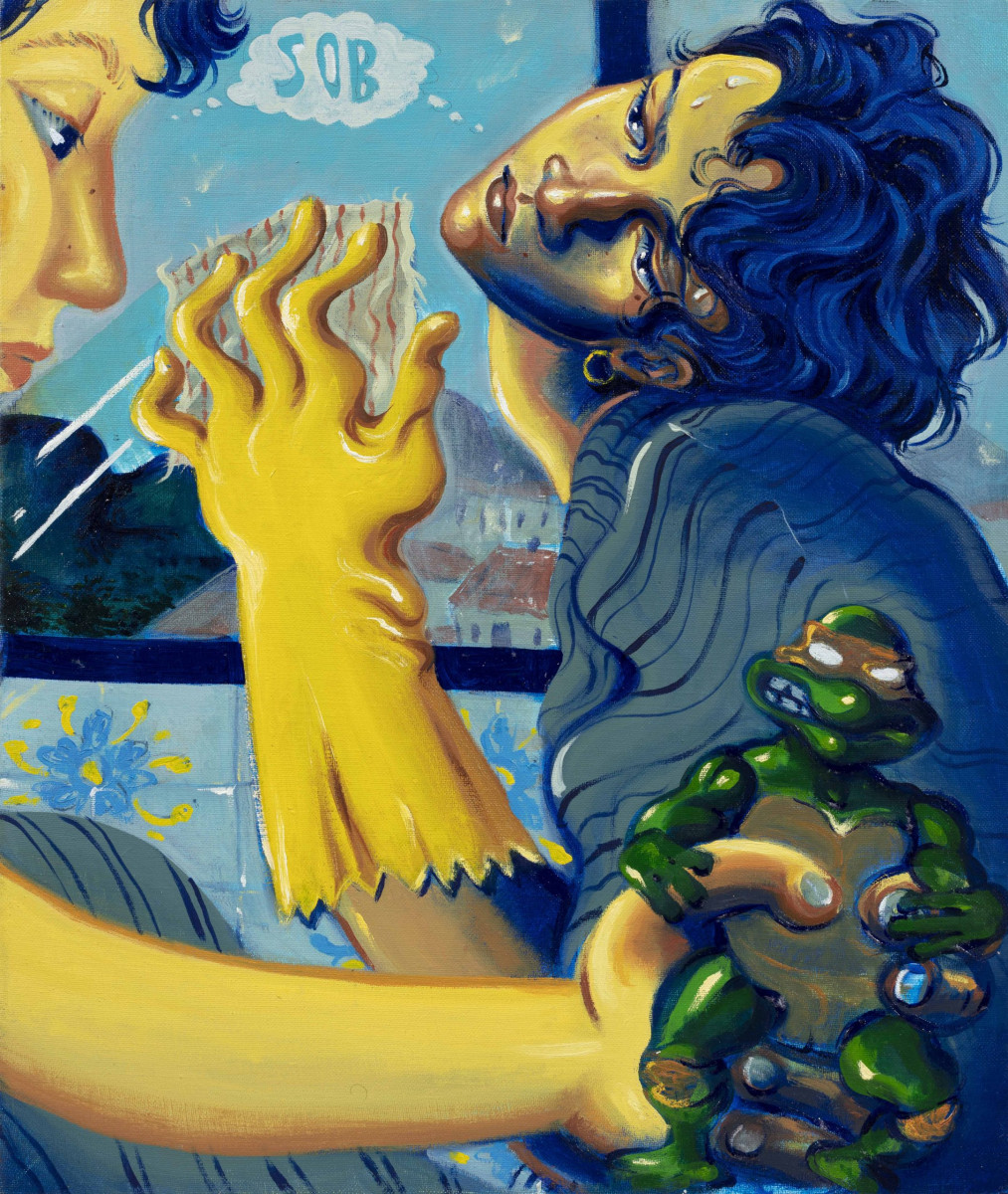 Giorgio Celin. <em>Sabado</em>, 2024. Acrylic and oil on canvas, 21 5/8 x 18 1/8 inches (55 x 46 cm)
