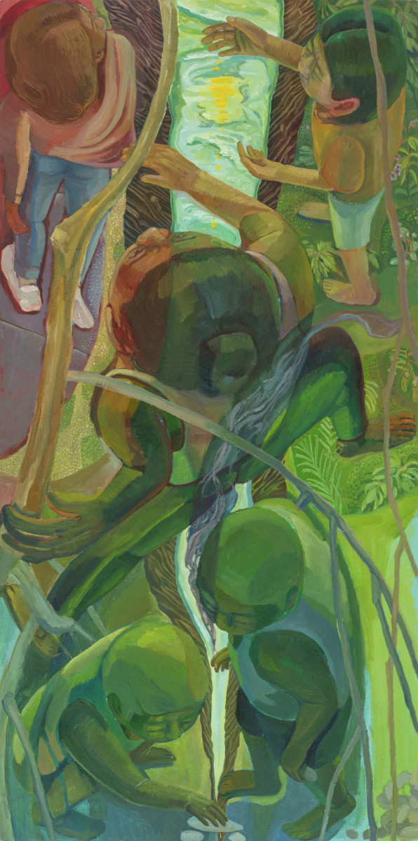 MJ Torrecampo. <em>Between Two Lands</em>, 2024. Oil on canvas, 42 x 21 inches (106.7 x 53.3 cm)